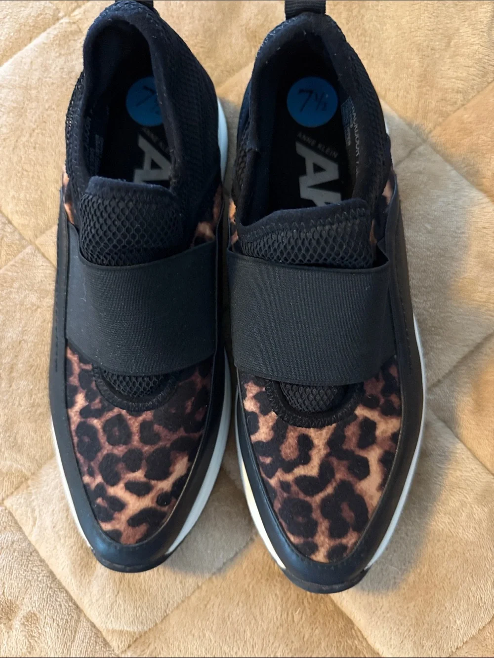 Anne Klein Black and Brown Leopard Slip-On Platform Sneakers
